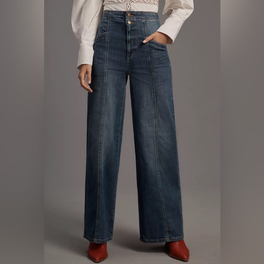 Pilcro Corset Seamed High-rise Wide Leg Jeans - Picture 2 of 5
